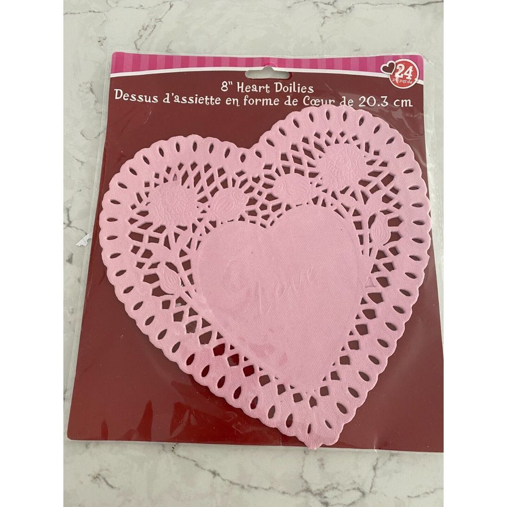 Greenbrier International Pink 8"‎ Heart Shaped Table Doilies Set - 24 Pack